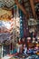 Istanbul, Turkey - September 03, 2019: Textiles carpets and Souvenirs on the counter of street shops for tourists in Istanbul