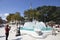 Istanbul, Turkey - September-14,2019: Eyup Sultan Mosque outside shot. Pool in front of the mosque and people taking pictures and