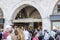 Istanbul, Turkey - September-28.2019: Shops and tourists in front of the main gate of the historic Egyptian Bazaar Egypt