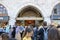 Istanbul, Turkey - September-28.2019: Shops and tourists in front of the main gate of the historic Egyptian Bazaar Egypt