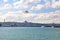 Istanbul view. Seagull and cityscape of Istanbul with cloudy sky