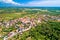 Istria. Town of Visnjan on green istrian hill aerial view