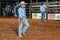 Itaja, Goias, Brazil - 04 22 2023: cowboy man bull riding judge