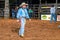 Itaja, Goias, Brazil - 04 22 2023: cowboy man bull riding judge