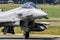 Italian Air Force Eurofighter Typhoon fighter jets taxiing to the runway at Florennes Air Base, Belgium - June 15, 2017