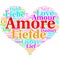 Italian: Amore. Heart shaped word cloud Love, on white
