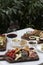 Italian antipasti wine snacks on table, outdoor party