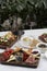 Italian antipasti wine snacks on table, outdoor party