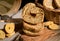 Italian appetizer Friselle. Apulian dried bread Friselle in wooden background