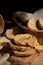 Italian appetizer Friselle. Apulian dried bread Friselle in wooden background