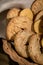 Italian appetizer Friselle. Apulian dried bread Friselle in wooden background