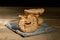 Italian appetizer Friselle. Apulian dried bread Friselle in wooden background