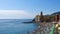 Italian beach landscape panorama - summer vacation on italian riviera coastline scenic seascape