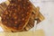 Italian bread with cheese, tomatoes and herbs. Focaccia on the table