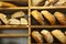 Italian bread on wooden shelves