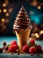 Italian Chocolate gelato ice cream cone, cinematic photography, studio lighting and background