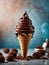 Italian Chocolate gelato ice cream cone, cinematic photography, studio lighting and background