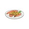 Italian cooked pasta with sausages and tomato, vector illustration isolated.