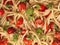 Italian crab and cherry tomato spaghetti pasta food background