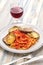 Italian cuisine, eggplant and tomato pasta