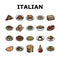 italian cuisine food pasta icons set vector