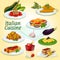 Italian cuisine main and dessert dishes icon