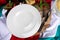 Italian decorated table with Italian flag, vegetables and wooden rustic board