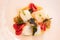 Italian delicious appetizer with codfish Baccala and cherry to