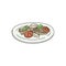 Italian dish with penne pasta and meat pieces, vector illustration isolated.