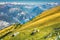 Italian Dolomites alps from above idyllic Monte Baldo, Malcesine, Italy