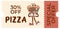 Italian fast food piece character pizza. Coupon promotion, discount banner, gift voucher. Retro colors. Flat style