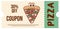 Italian fast food piece character pizza. Coupon promotion, discount banner, gift voucher. Retro colors. Flat style