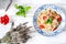 Italian fettuccine pasta with cherry tomatoes and parmesan
