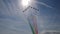 Italian flag drawn in the sky by the red, white and green smokes fighter planes