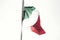 Italian flag flutters in a white landscape and snowy