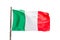 Italian flag on a wooden pole isolated on white background, Italy