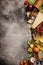 Italian food background. Slate background with space for text