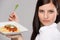 Italian food - portrait healthy woman spaghetti
