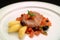 Italian food recipes, Ligurian tuna slice with olives, potatoes, tomatoes