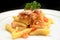 Italian food recipes Maccheroni pasta with tuna and raw tomatoes