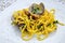 Italian food. Spaghetti alle vongole, pasta with clams