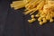 Italian foods concept and menu design, spaghetti. Various kind o