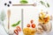 Italian foods concept and menu design . Various pasta elbow macaroni ,fusilli ,fettucini with ingredients sweet basil