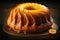 Italian or French ring Rum baba soaked in syrup is on the plate on the dark background. Generative AI