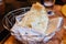 Italian fresh baked Piadina in basket. Served as appetizer