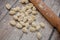 Italian gnocchi fresh pasta homemade on wooden table