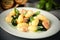 Italian gnocchi pasta with salmon and fresh basil