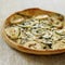 Italian goats cheese and spinach quiche. Conceptual image