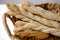 Italian grissini or salted breadsticks. sesame breadsticks