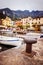 Italian harbour, small cute village in the blurry background